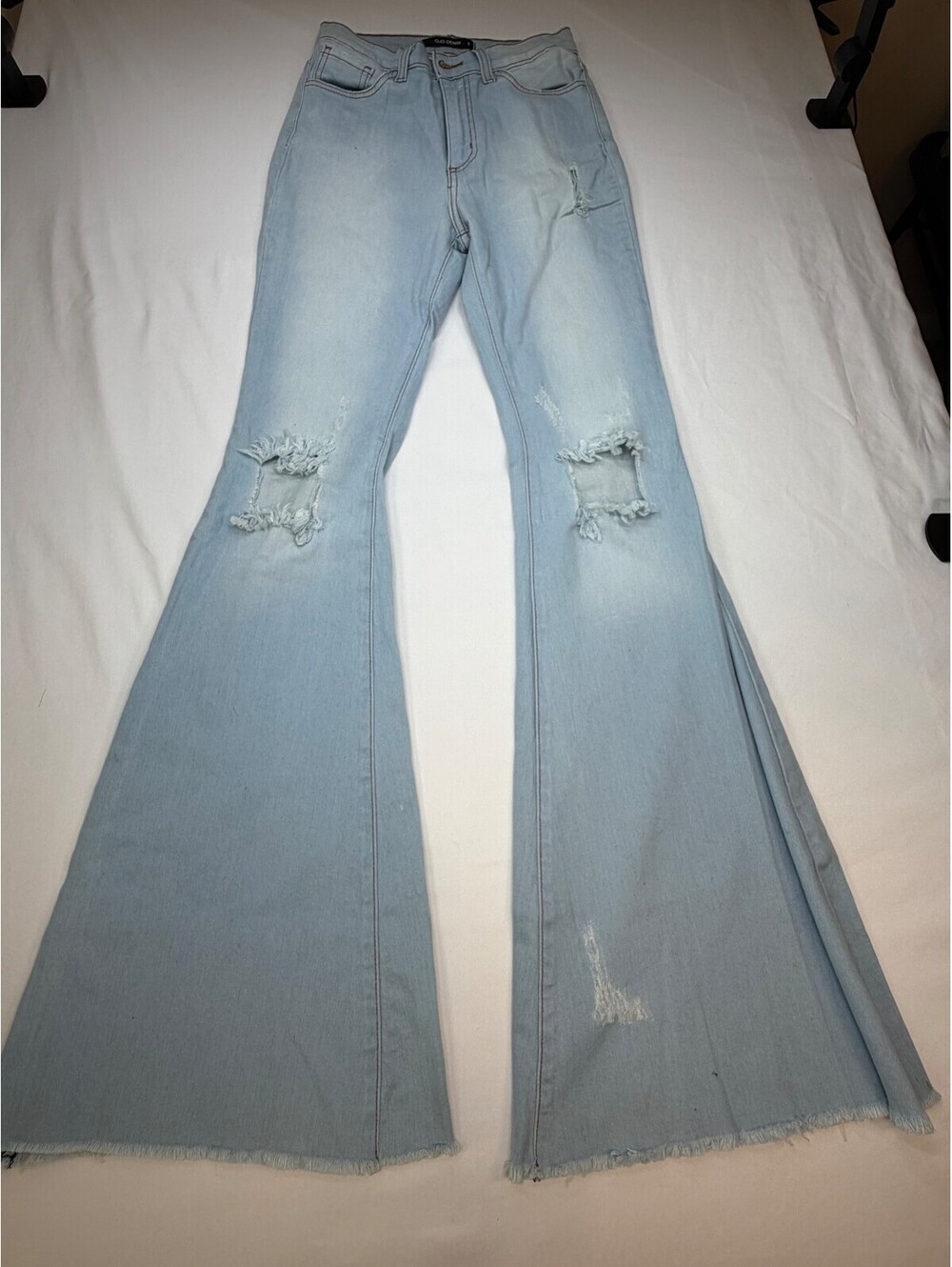 GJG Denim Women Ripped Flare Bell Bottom Jeans High Rise Stretch Size 5 Blue
